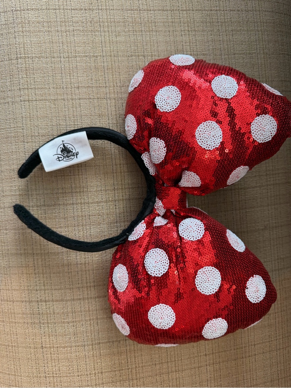 Disney Red and White Polka Dot Sequin Minnie Bow Headband